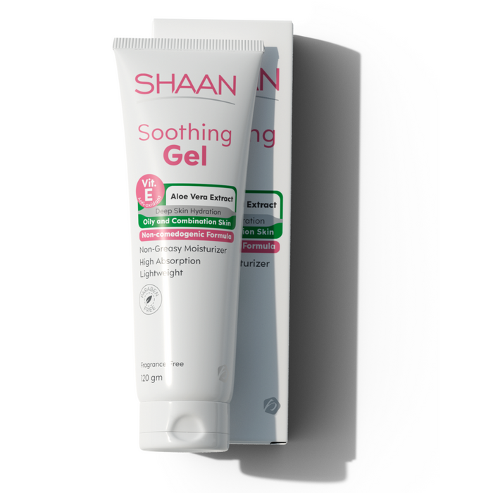 Shaan Soothing Gel packaging showing lightweight moisturizer formula