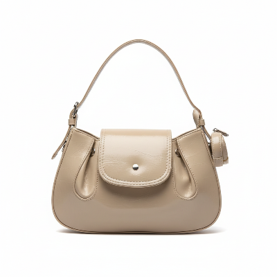 Beige leather handbag front view
