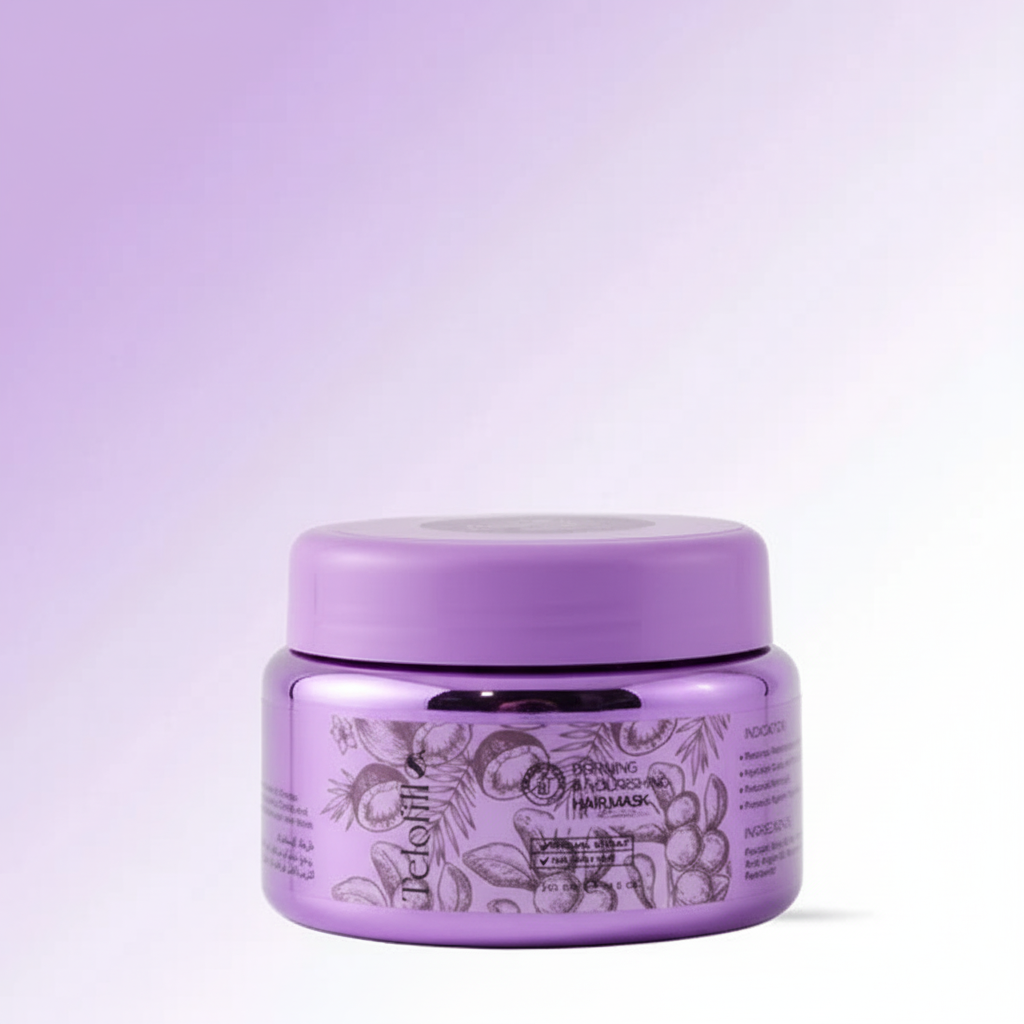 Purple jar with decorative design on a light purple background