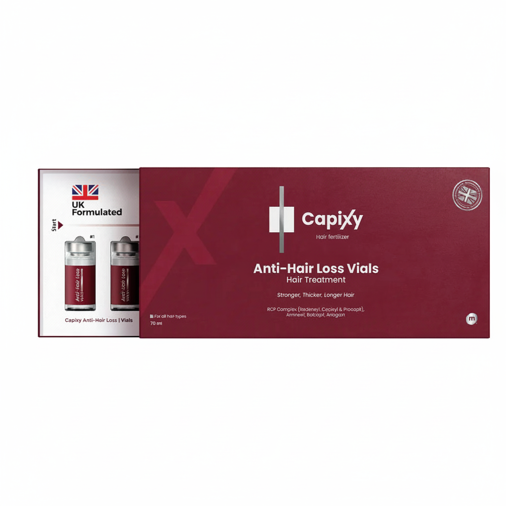 Capixy Anti-Hair Loss Vials with pure white background
