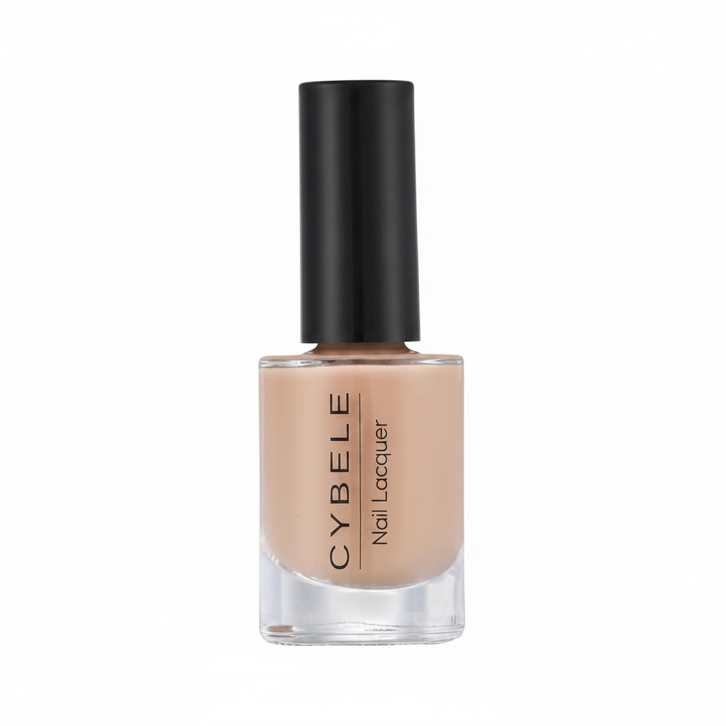 Cybele nail lacquer in nude beige polish square bottle on white background