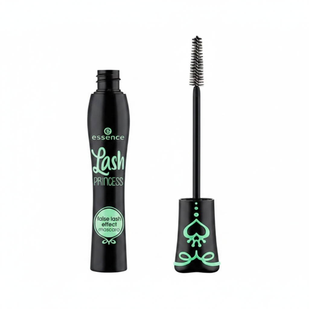 Essence Lash Princess false lash effect mascara with mint green accents and wand on white background