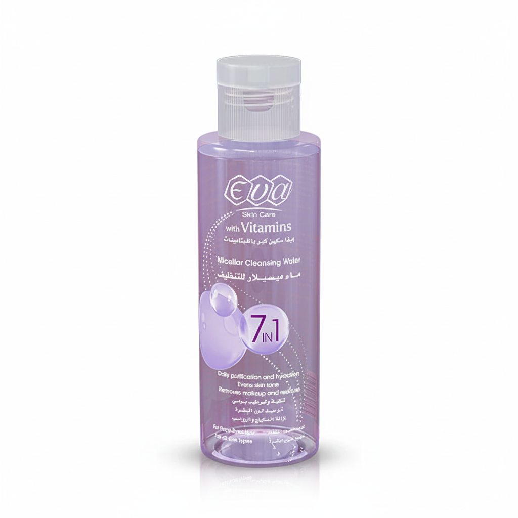 Eva micellar cleansing water 7 in 1 with vitamins for makeup removal and skin purification
