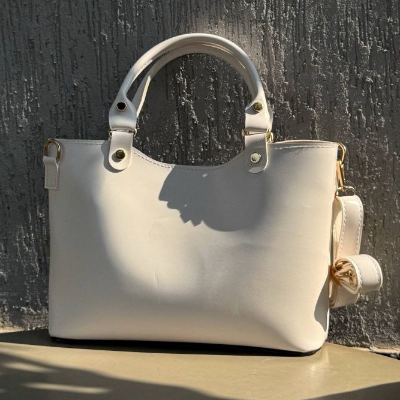 Structured Top-Handle Bag White Gold Hardware 28x18cm
