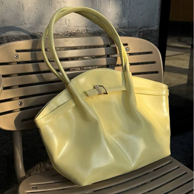 Structured Tote Bag Yellow Gold Buckle Double Handles 38x27cm