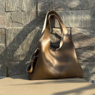 Slouchy Leather Hobo Bag Bronze Metallic Leather Loop Handle 26x20cm
