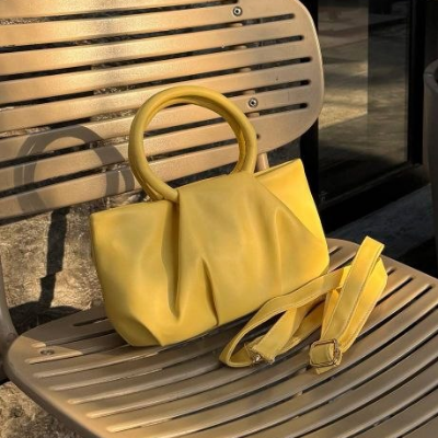 Ruched Ring Handle Bag White Detachable Crossbody Strap 25x14cm