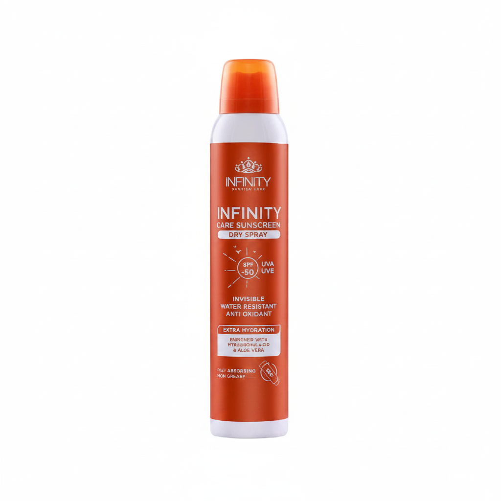 Infinity Care Sunscreen Dry Spray 200ml White Background SEO Ready