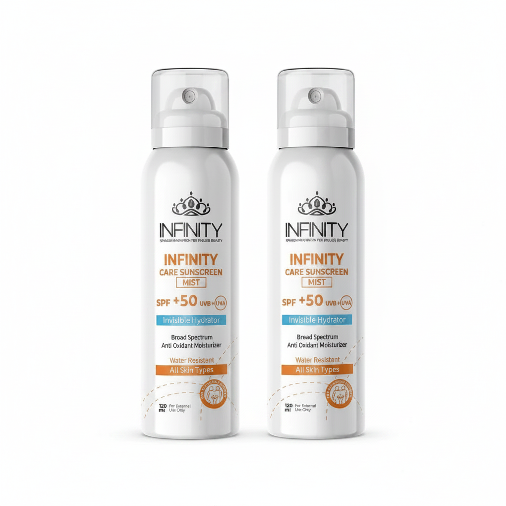 Infinity Care Sunscreen Mist SPF 50 Invisible Hydrator Duo White Background SEO Ready