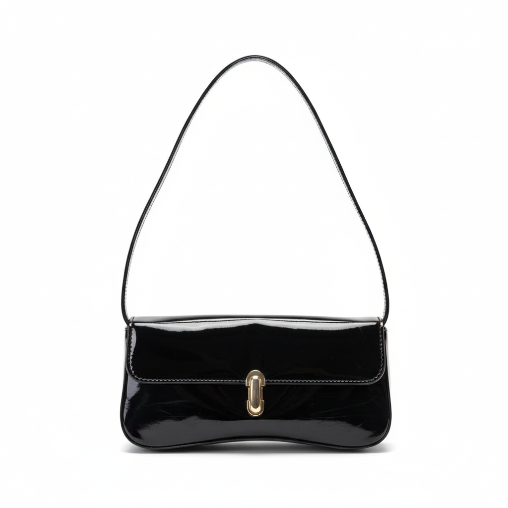 Black patent leather shoulder bag - saturated