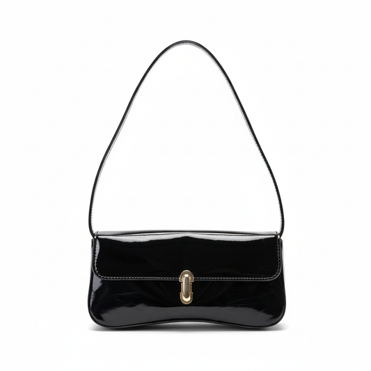 Black patent leather shoulder bag - saturated