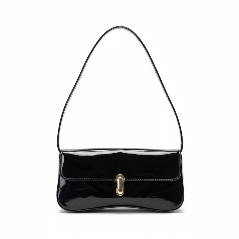 Black patent leather shoulder bag - saturated