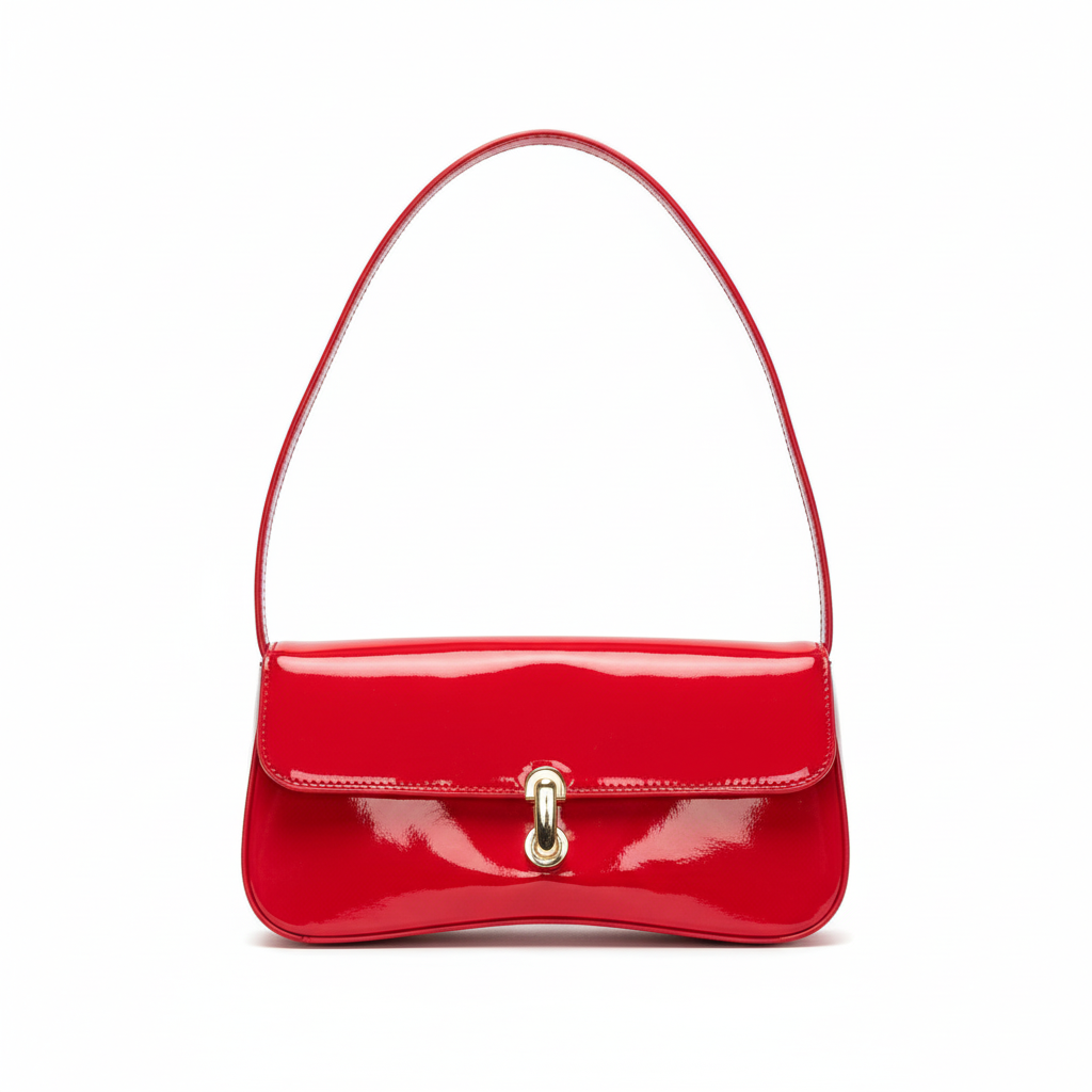Bright red patent leather shoulder bag - saturated