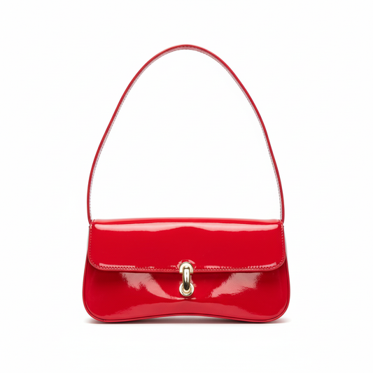 Bright red patent leather shoulder bag - saturated