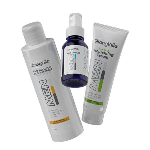 StrongVille Men complete hair care set with shampoo lotion and cream