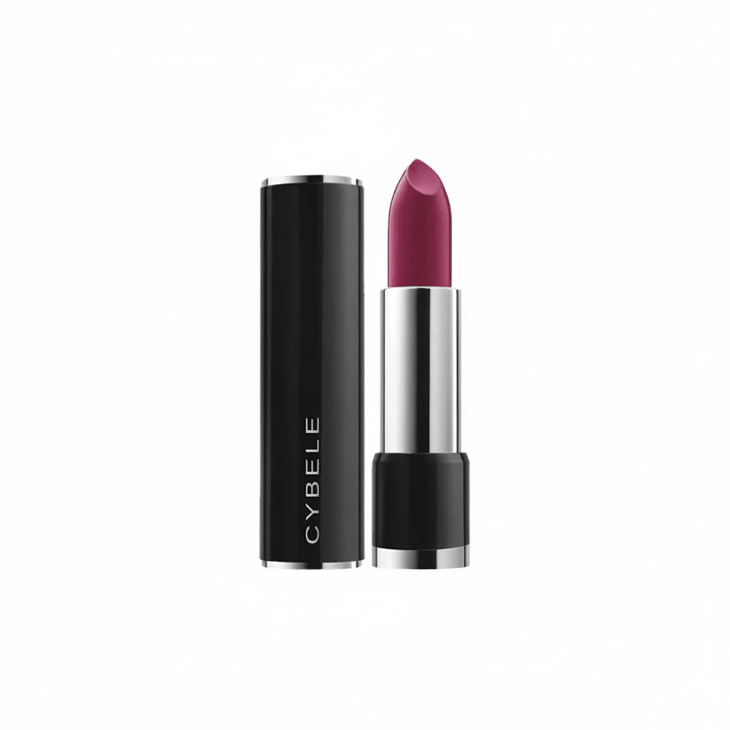 Cybele Matte Lipstick Bold Fuchsia Berry Purple Black Case White Background