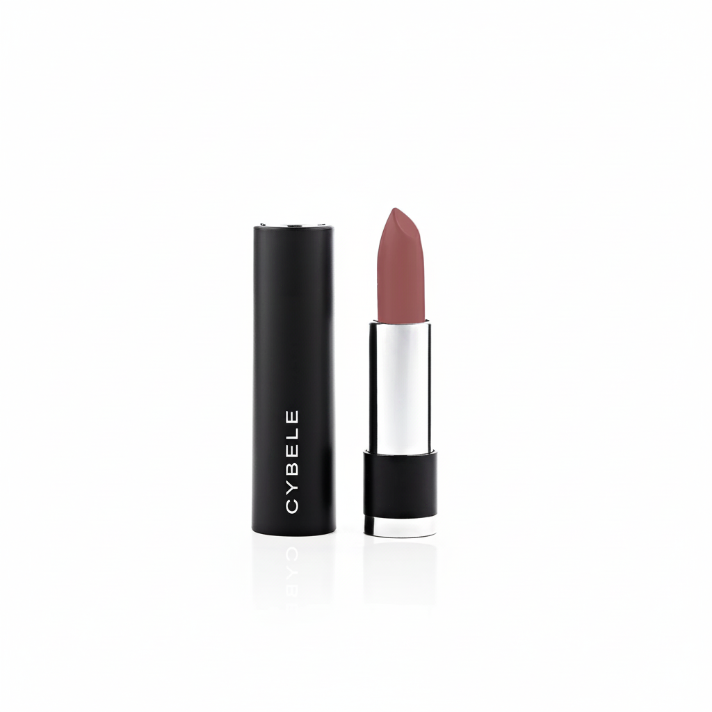 Cybele Matte Lipstick Dusty Mauve Pink Black Case White Background