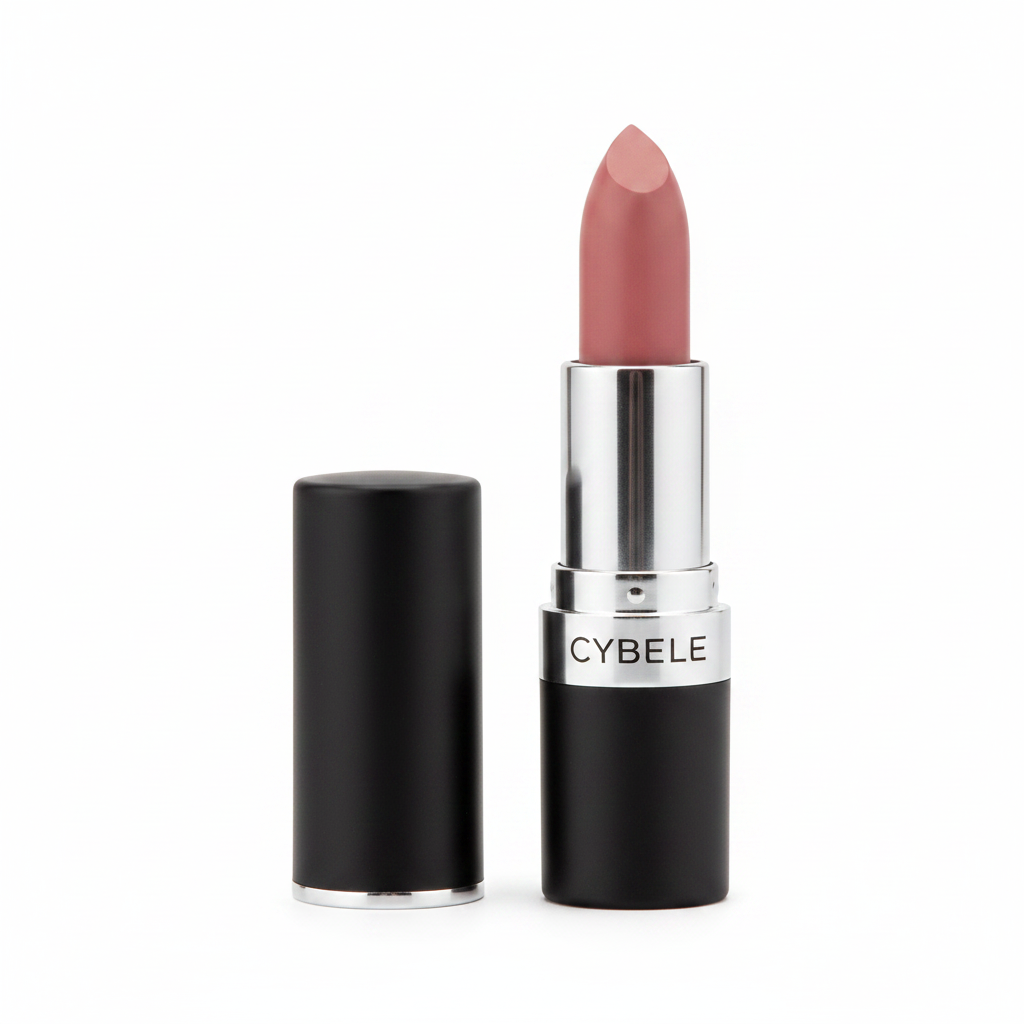 Cybele Matte Lipstick Soft Pink Nude Black Case White Background