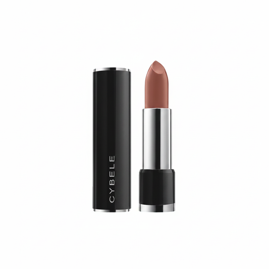 Cybele Matte Lipstick Warm Caramel Nude Black Case White Background