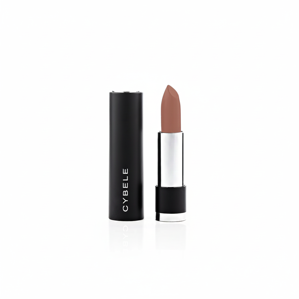 Cybele Matte Lipstick Warm Caramel Nude Brown White Background