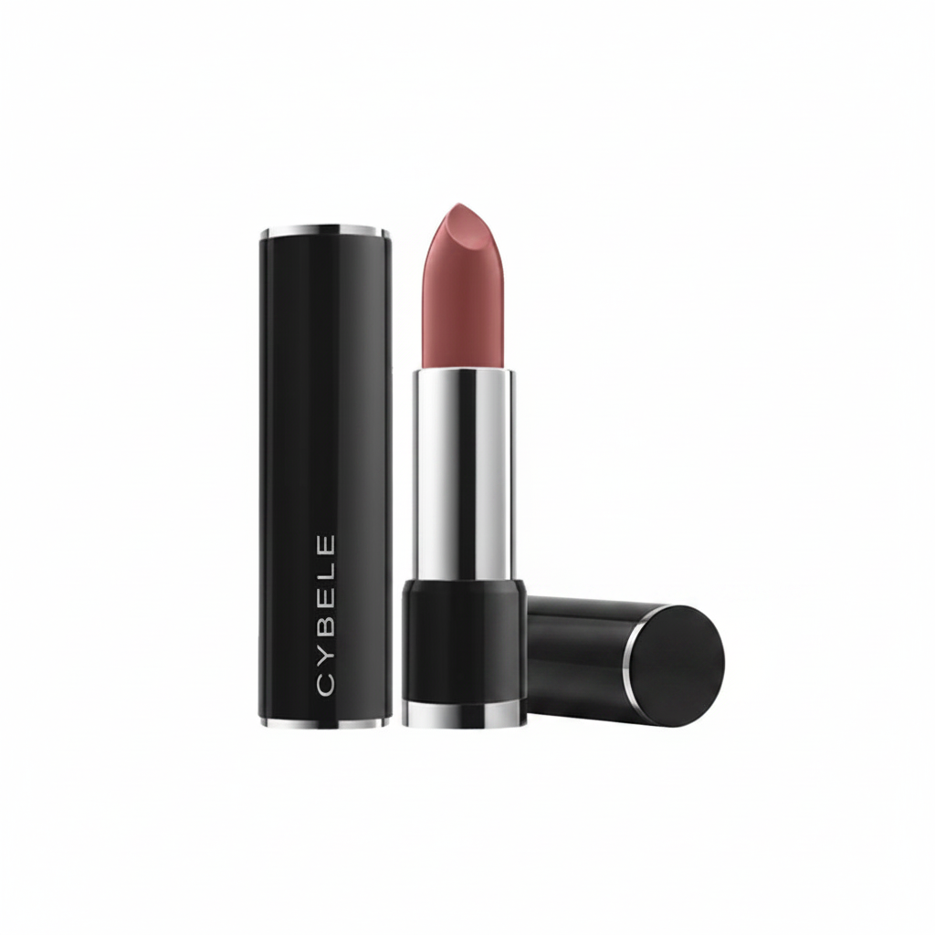 Cybele Matte Lipstick Warm Rose Nude Black Case White Background