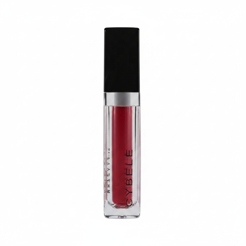 Cybele Matte Liquid Lip Color Deep Bold Crimson Red White Background