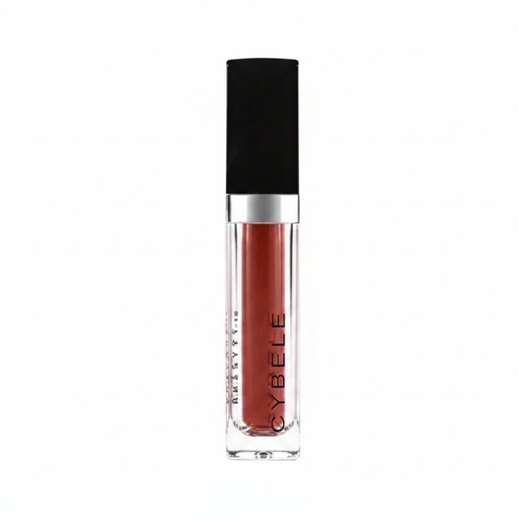 Cybele Matte Liquid Lip Color Deep Rust Burnt Sienna Red White Background