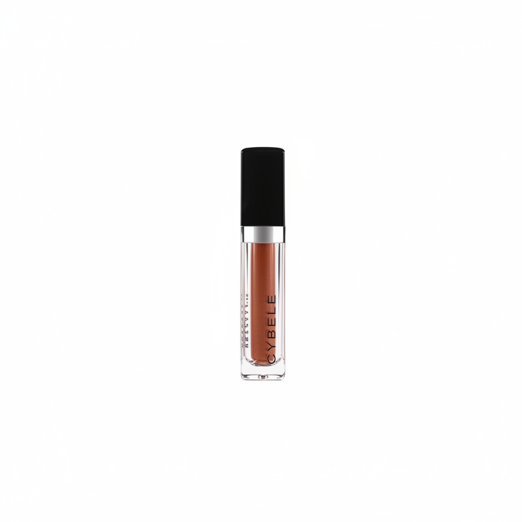 Cybele terracotta brown copper lip gloss in clear tube on white background