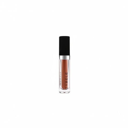 Cybele terracotta brown copper lip gloss in clear tube on white background