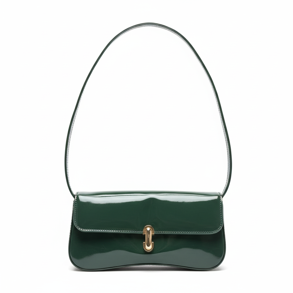 Dark green patent leather shoulder bag - saturated