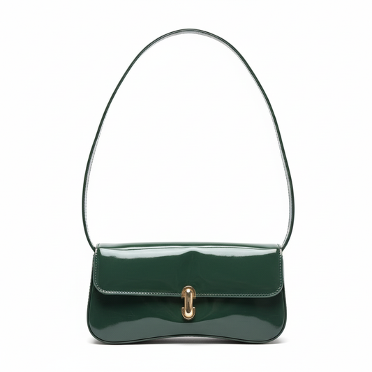 Dark green patent leather shoulder bag - saturated