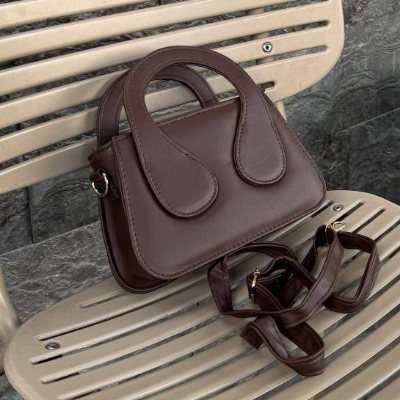 Mini Structured Crossbody Bag Dark Chocolate Gold Hardware 23x14cm