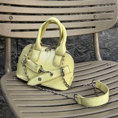 Mini Top-Handle Chain Bag Lemon Yellow Silver Chain Strap 16x12cm
