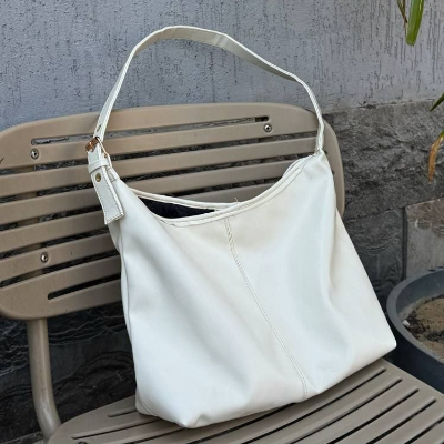 Glossy Leather Shoulder Bag White Gold Hardware 38x30cm