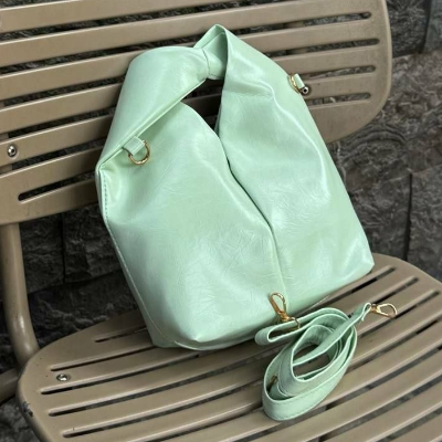 Slouchy Hobo Bag Mint Green Knotted Handle Detachable Crossbody Strap 25x18cm
