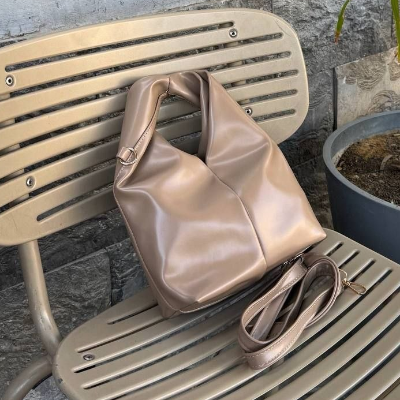 Slouchy Hobo Bag Rose Gold Knotted Handle Detachable Crossbody Strap 25x18cm