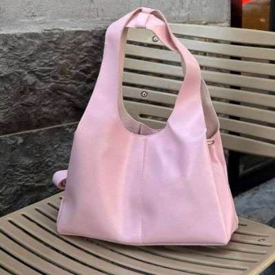 Slouchy Leather Hobo Bag Pink Loop Handle Smooth Leather 26x20cm