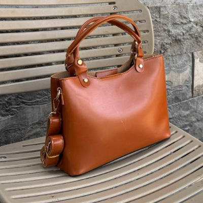 Structured Top-Handle Bag Cognac Gold Hardware 28x18cm