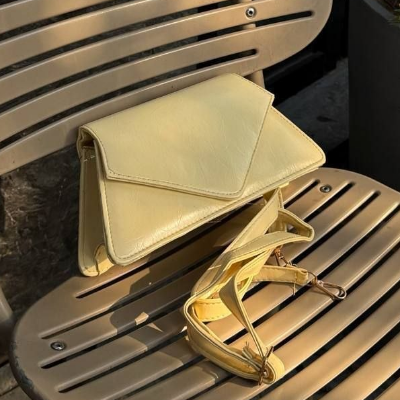 Envelope Crossbody Bag Lemon Yellow Pointed Flap Adjustable Strap 24x14cm