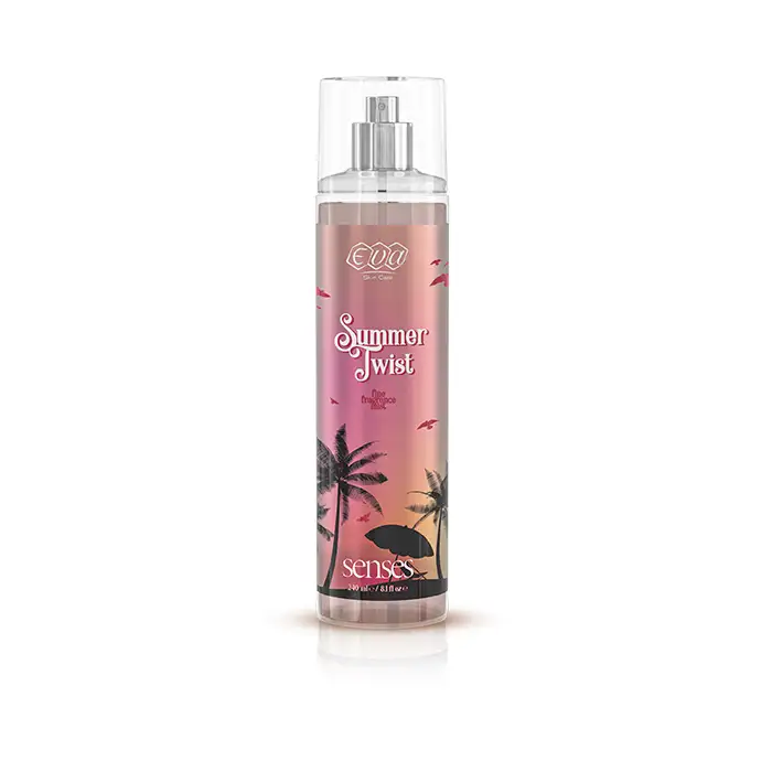 Eva Summer Twist body fragrance mist 240ml with tropical palm tree design