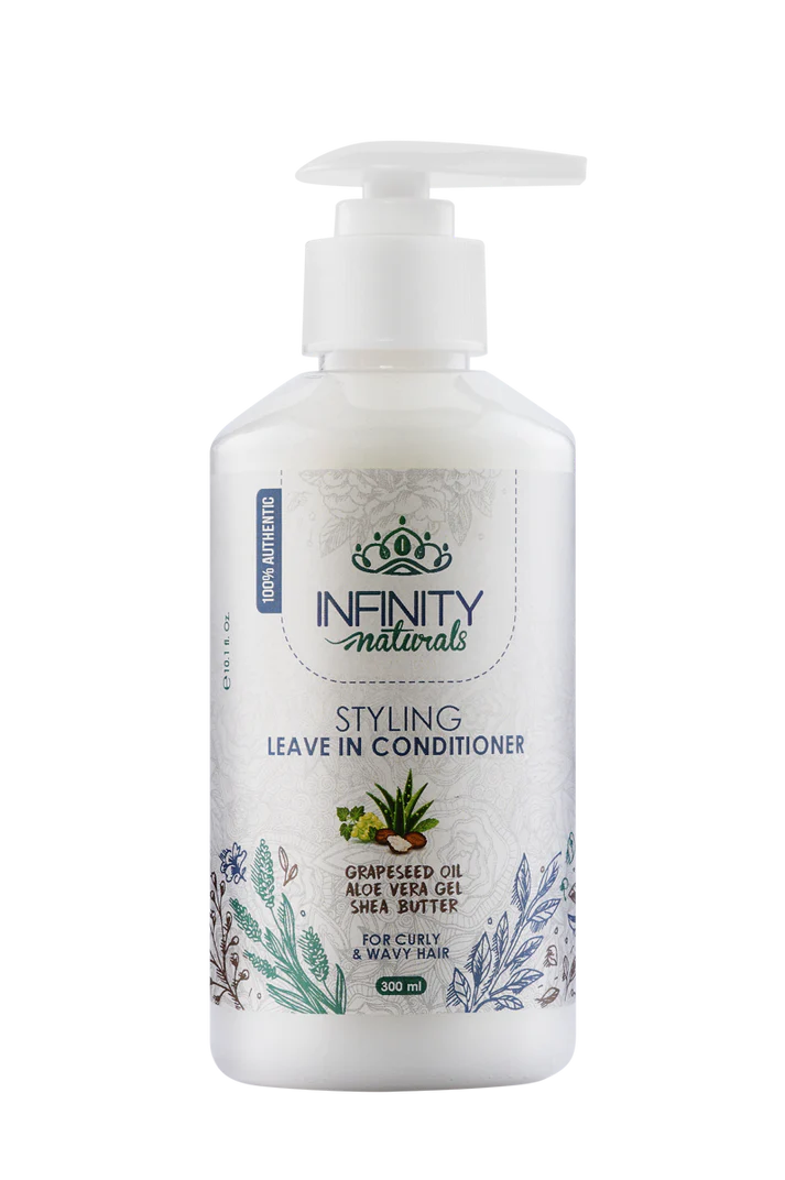 Infinity Naturals Styling Leave In Conditioner Grapeseed Oil Aloe Vera Shea Butter Curly Wavy Hair 300ml