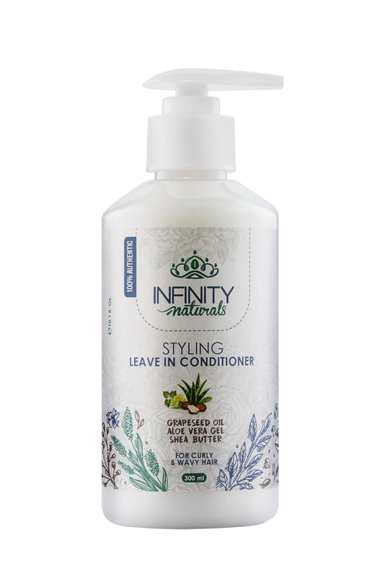 Infinity Naturals Styling Leave In Conditioner Grapeseed Oil Aloe Vera Shea Butter Curly Wavy Hair 300ml