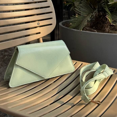 Envelope Crossbody Bag Mint Green Pointed Flap Adjustable Strap 24x14cm