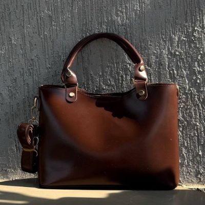 Structured Top-Handle Bag Dark Chocolate Bronze Hardware Crossbody Strap 28x18cm