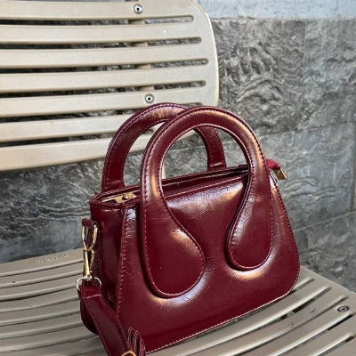 Mini Structured Crossbody Bag Burgundy Gold Hardware 23x14cm