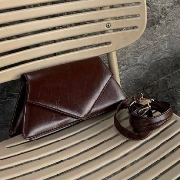 Geometric Flap Crossbody Bag Dark Brown Adjustable Shoulder Strap 24x14cm