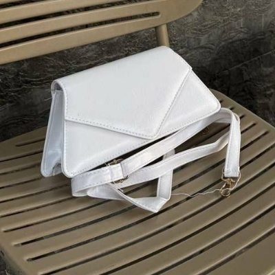 Geometric Flap Crossbody Bag White Adjustable Shoulder Strap 24x14cm
