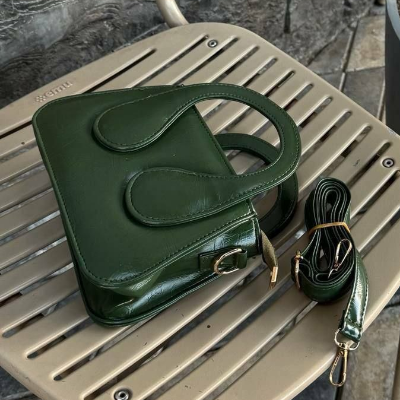 Mini Structured Crossbody Bag Forest Green Gold Hardware 23x14cm