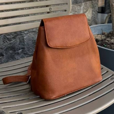 Mini Flap Backpack Cognac Structured Adjustable Straps 38x30cm