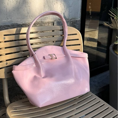 Structured Tote Bag Pink Gold Buckle Double Handles 38x27cm